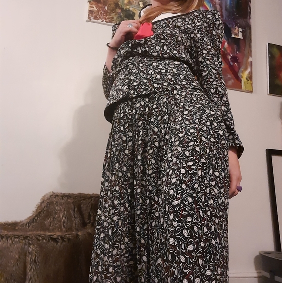 70's does 40's geometric Act I Petites skirt set - Picture 6 of 16